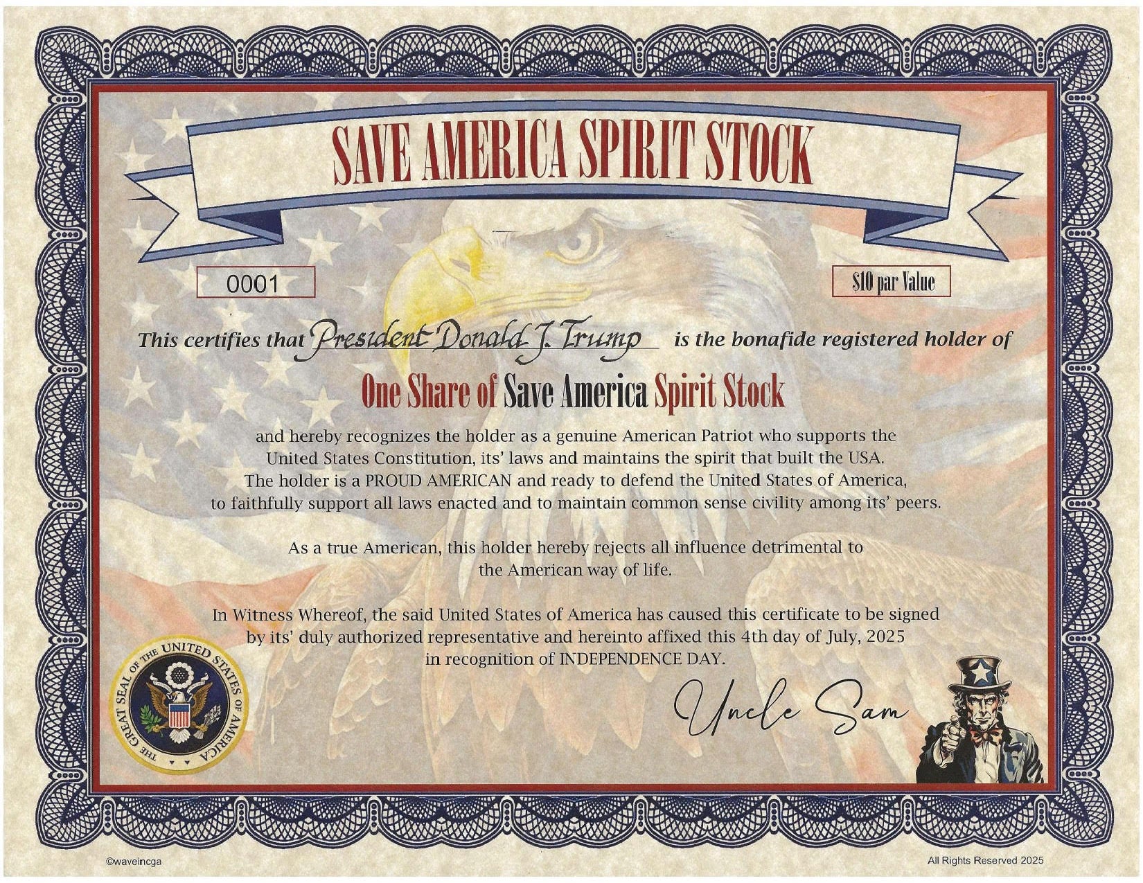 SPIRIT STOCK FOUNDING FATHERS EDITION (READ DESCRIPTION)